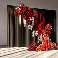 Elegant Red Decorative Flowers With Red Pillars Black Backdrop And Silver Pendants