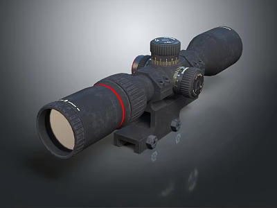 Tactical Rifle Scope With Red Stripe And Adjustment Knobs Mounted Base 3d model