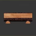Natural Wooden Bench With Smooth Plank Top And Sturdy Log Legs On Gray Reflective Surface