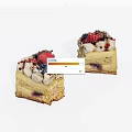 Two Delicious Layered Cake Slices Topped With Fresh Strawberries Berries And Cream Dots