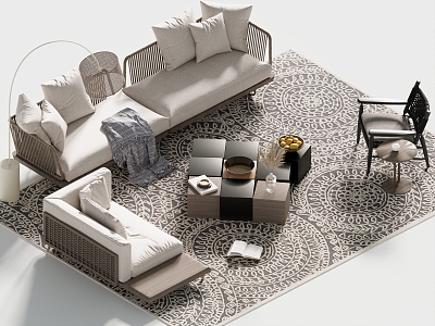 Sofa Coffee Table Combination Leisure Chair Furnishings Carpet 3d model