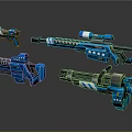 Sci Fi Blue Firearms Collection with Mechanical Details Different Types and Futuristic Design