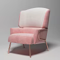 Modern Elegant Single Sofa With Pink And White Velvet Upholstery And Copper Metal Legs