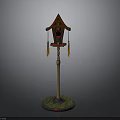 Wooden Birdhouse With Roof Structure Red Entrance Tassel Decorations And Grass Base