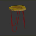 Modern Minimalist Wooden Stool With Round Seat And Black Metal Legs