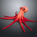 Vibrant Red Octopus Marine Animal With Detailed Tentacles And Eyes