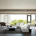 Modern Living Dining Room Interior Design With White Sofa Large Windows And Natural Light