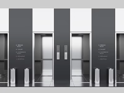 Modern Commercial Elevator Design With Silver Doors Black Wall Panels And Control Panels 3d model