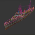 Vintage Warship with Multiple Chimneys Masts and Deck Structures as Classic Water Vessel 3d model