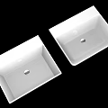 Two Modern White Square Bathroom Sinks With Smooth Surface And Drain Hole 3d model