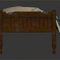 Classic Wooden Bed With Headboard Footboard Purple White Leaf Pattern Quilt And Blue Beige Pillows