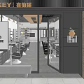 Modern Hair Salon Interior Exterior Design With Barber Chairs Mirrors Cabinets And Signage
