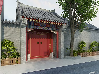 Chinese-style gate courtyard door head 3d model