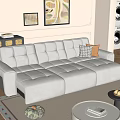 White Upholstered Multi Seater Sofa in Modern Living Room with Decorative Paintings and Potted Plant