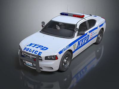 NYPD Police Car With Blue Stripes And Emergency Lights On Top 3d model