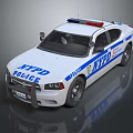 NYPD Police Car With Blue Stripes And Emergency Lights On Top