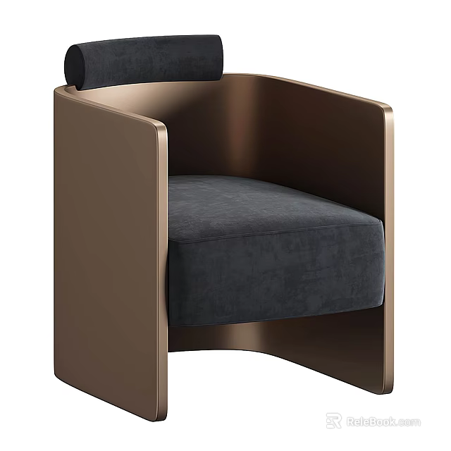 Modern Stylish Deep Blue Armchair With Metal Frame And Plush Upholstery 3d model 