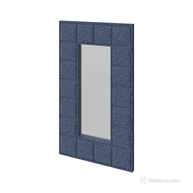 Elegant Rectangular Mirror With Blue Fabric Frame And Decorative Square Pattern Design 3d model 