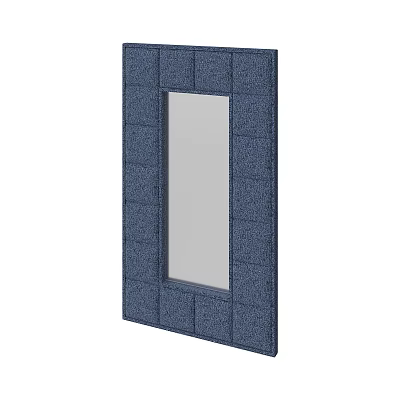 Elegant Rectangular Mirror With Blue Fabric Frame And Decorative Square Pattern Design 3d model