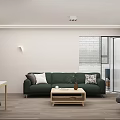 Modern Living Dining Room Interior With Green Sofa Wooden Coffee Table And Dining Chairs