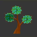 3D Styled Tree with Orange Textured Trunk and Three Green Leafy Crowns Against Gray Background