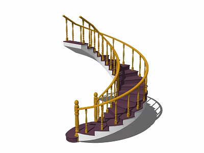 Elegant Spiral Staircase Design With Golden Railings And Dark Purple Steps 3d model