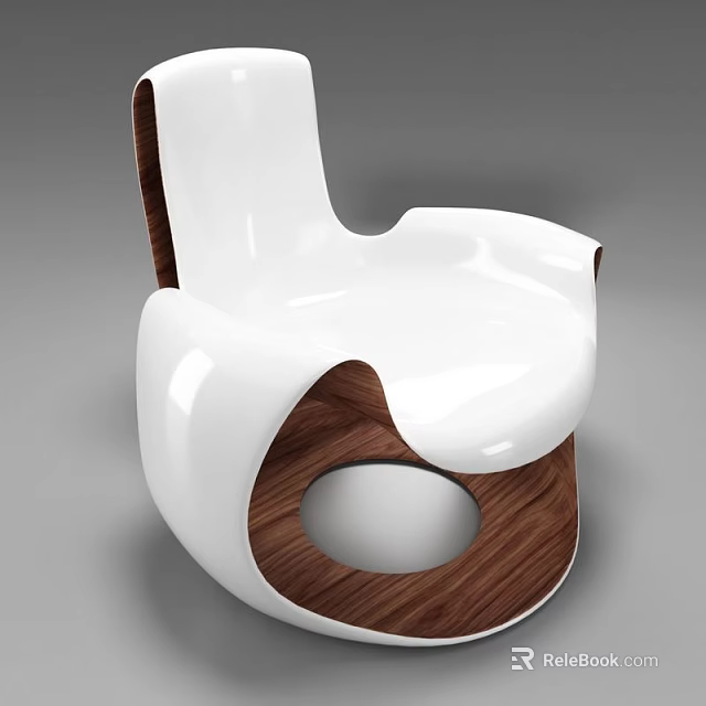 Modern White Leisure Chair With Walnut Wood Accent And Curved Design 3d model 