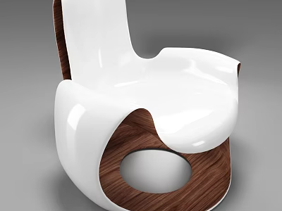 Modern White Leisure Chair With Walnut Wood Accent And Curved Design 3d model