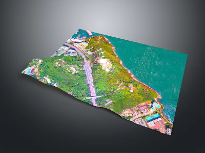 Stunning Coastal Scenery With Green Hills Blue Sea Roads And Buildings 3d model