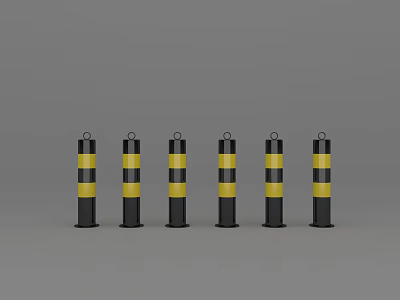 Public Traffic Safety Bollards With Black And Yellow Stripes Arranged Six In A Row 3d model