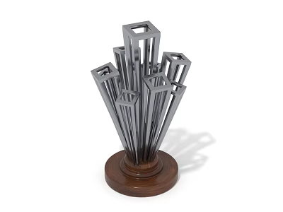 Modern Decorative Ornament Set Featuring Metal Cube Frames And Wooden Base 3d model