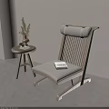 Stylish Wooden Lounge Chair with Slatted Backrest Padded Seat and Round Side Table