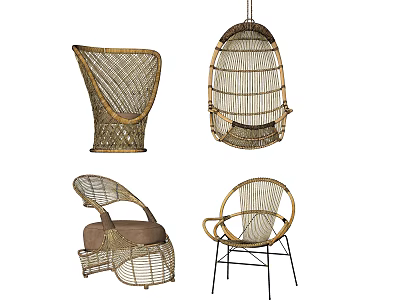 Rattan Outdoor Chairs With Hanging Design Cushioned Seat And Metal Frame Styles 3d model