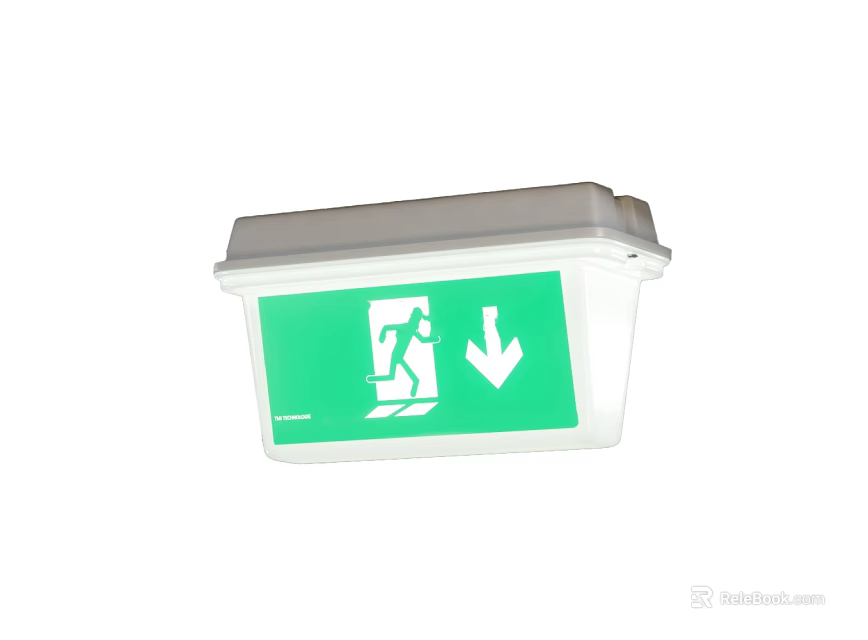 Public Facility Green Emergency Exit Sign With Running Figure And Downward Arrow For Safety Guidance 3d model 