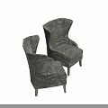 Stylish High Back Accent Chairs with Intricate Script Pattern Fabric on Marble Floor 3d model