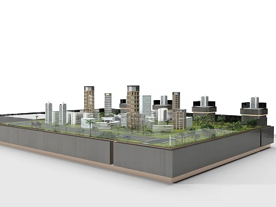 Professional Commercial Equipment for Urban City Model with High Rise Buildings and Green Roof 3d model