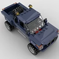 Blue Off-Road Truck Made With Building Blocks Featuring Large Tires And Headlights