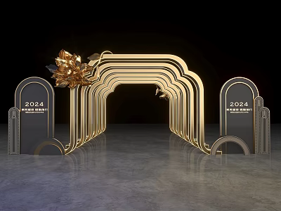 2024 Modern Golden Arch Decorative Entrance With Leaf Design Elements 3d model