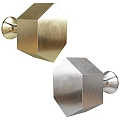Golden And Silver Hexagonal Metallic Door Knobs With Brushed Texture Design 3d model