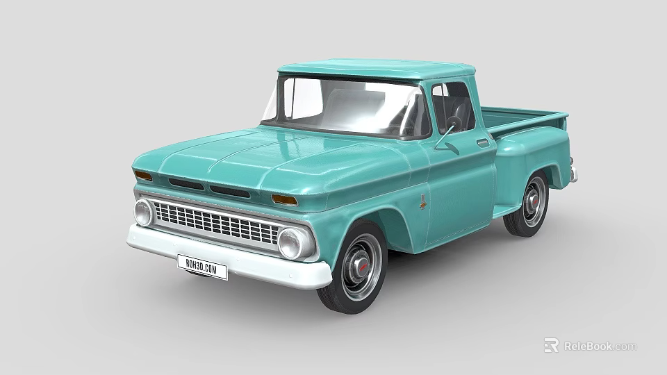Vintage Light Blue Pickup Truck With Classic Design And Retro Details 3d model 