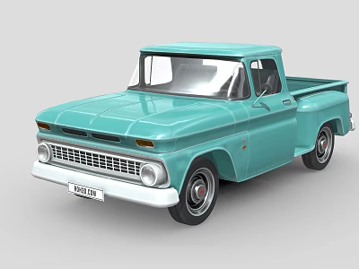 Vintage Light Blue Pickup Truck With Classic Design And Retro Details 3d model