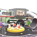 Vibrant Kids Amusement Playground with Spiral Slide Climbing Net Small Stalls and Colorful Decorations