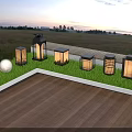 Outdoor Lights in Various Styles for Wooden Deck and Grass Area Evening Setting