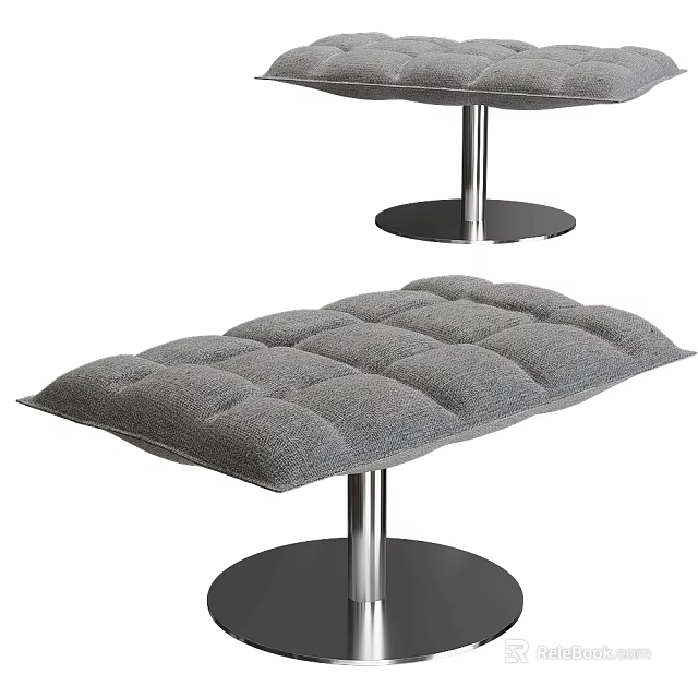 Gray Padded Sofa Stool With Modern Design And Metal Round Base Structure 3d model