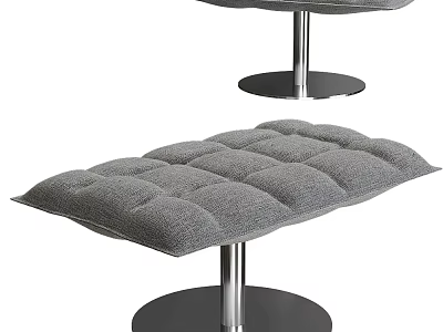 Gray Padded Sofa Stool With Modern Design And Metal Round Base Structure 3d model