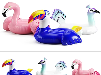 Modern gardening sketch circle inflatable flamingo peacock toucan 3d model