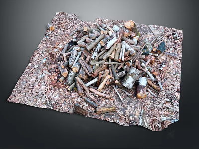 Wooden Sticks and Stone Chips Piled for DIY Craft and Decor Projects 3d model