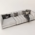 Gray Sectional Sofa with Multiple Decorative Pillows and Plaid Throw Blanket 3d model