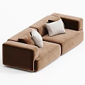 Modern Brown Two Seater Sofa With Soft Velvet Upholstery And White Brown Cushions