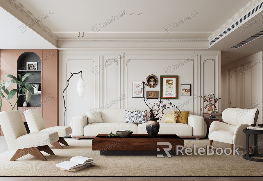 French medieval living room background wall medieval sofa coffee table combination model